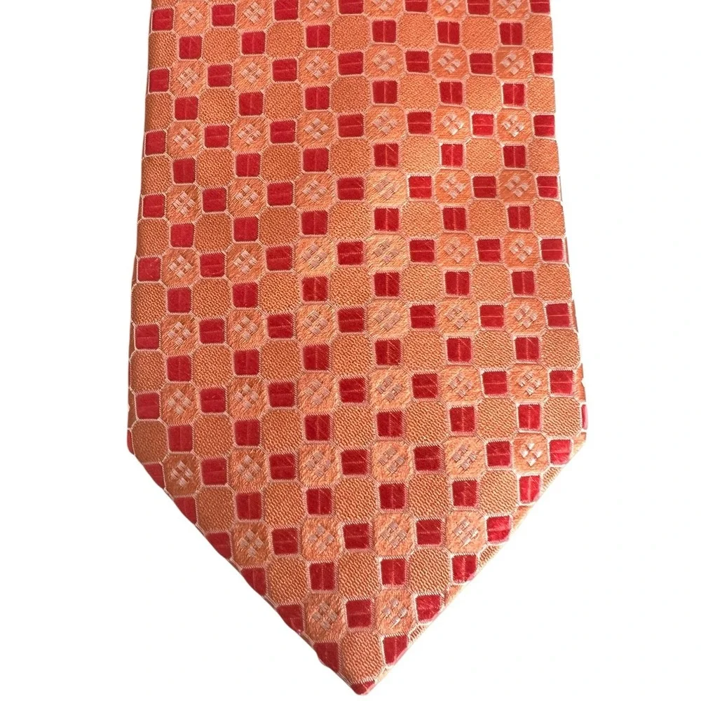 IKE by IKE BEHAR Orange Geometric Necktie‎ 100% Silk 60
